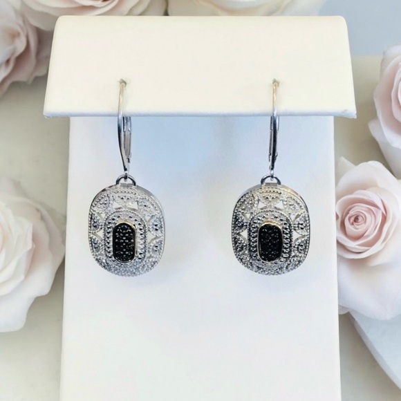 Art Deco Style Silver & Gold Plated Black Rhinestone Earrings Antique style. - Picture 1 of 4